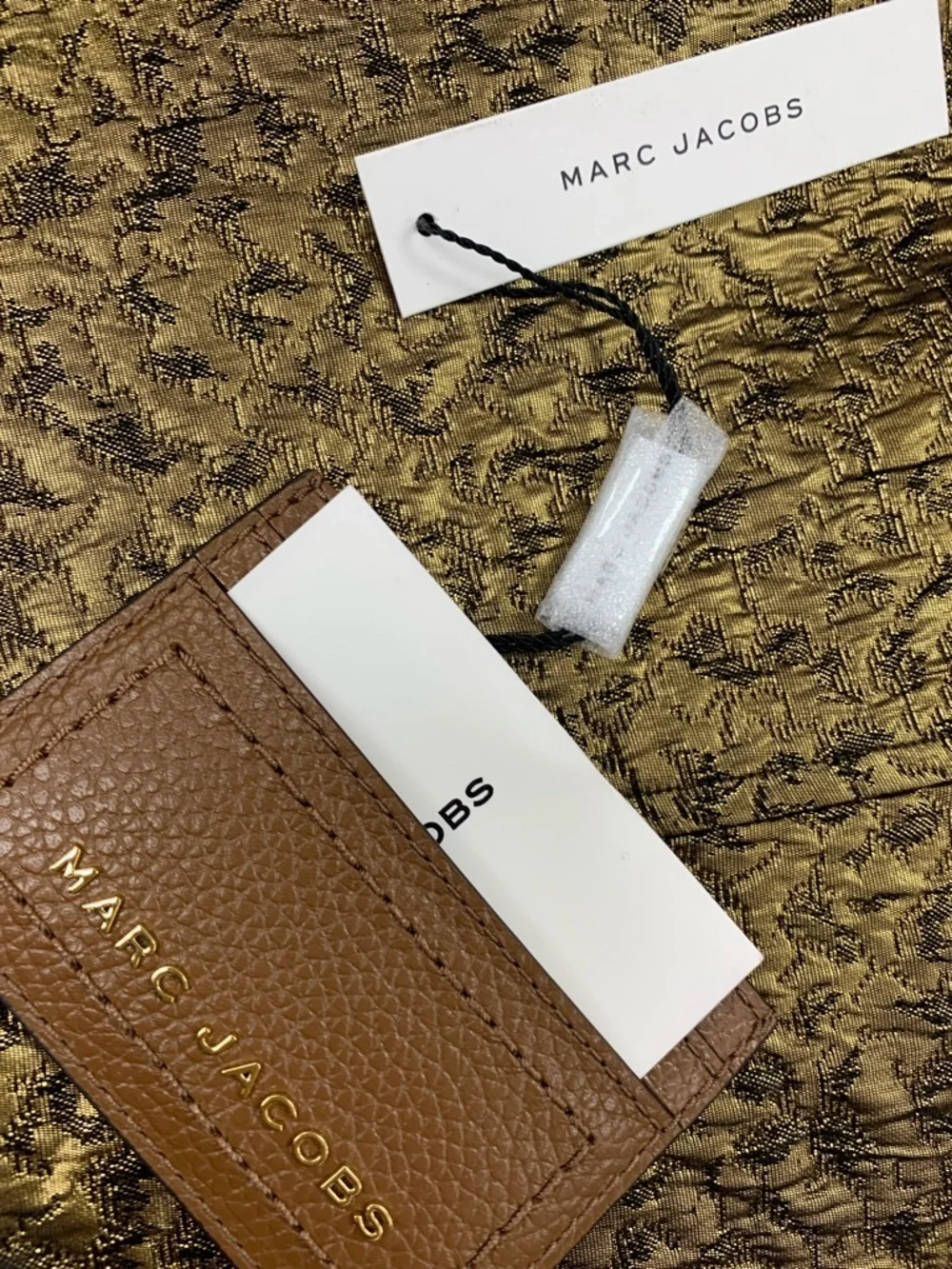 Marc Jacobs Tan Pebbled Leather Card Holder with Gold Logo
